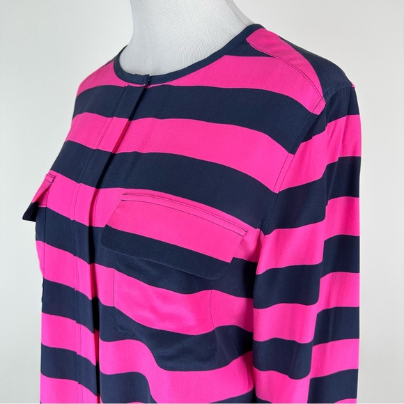 Equipment Navy Pink Striped Silk Button Down Shirt Size Large - Picture 8 of 13